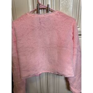Seeing Red Girls Plush Faux Fur Long Sleeve Open Front Jacket Pink Small Medium